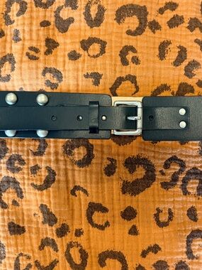 NOBO: 2X Black Studded Leather Belt with Silver Buckle